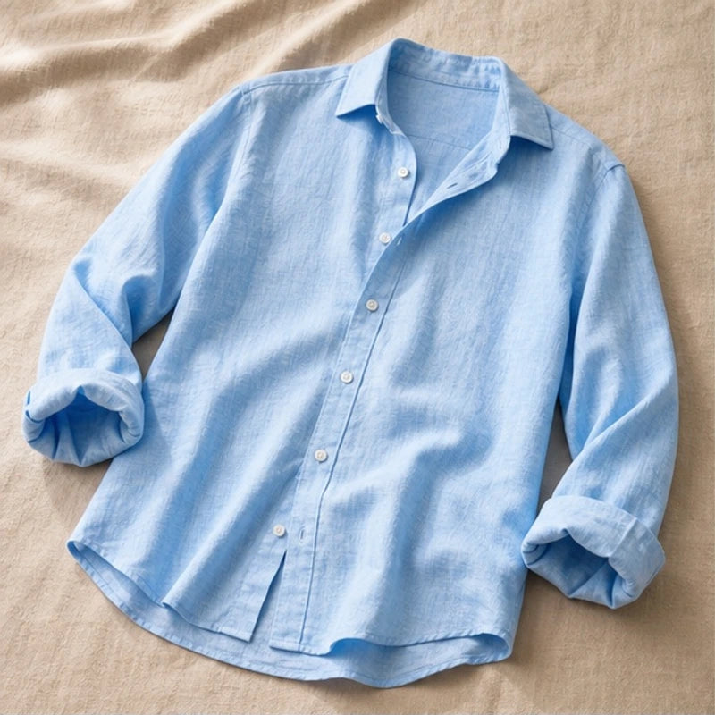 Martinique Linen Button-Up Shirt - Sky Blue - button-up shirt - Hendlys - Image 4