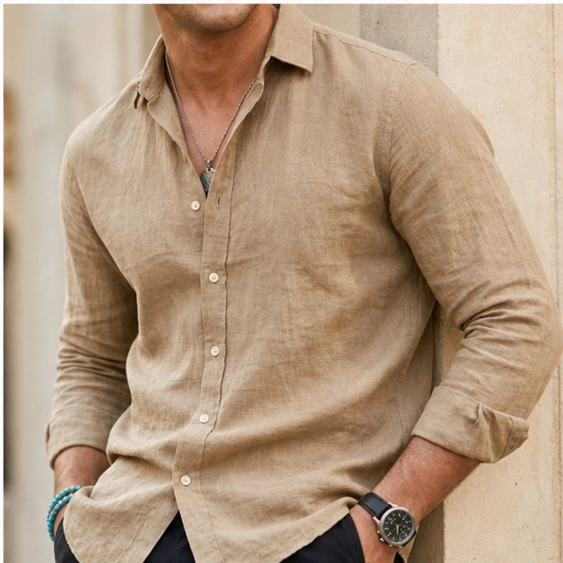 Martinique Linen Button-Up Shirt - Sand Beige - linen shirt - Hendlys - Image 3
