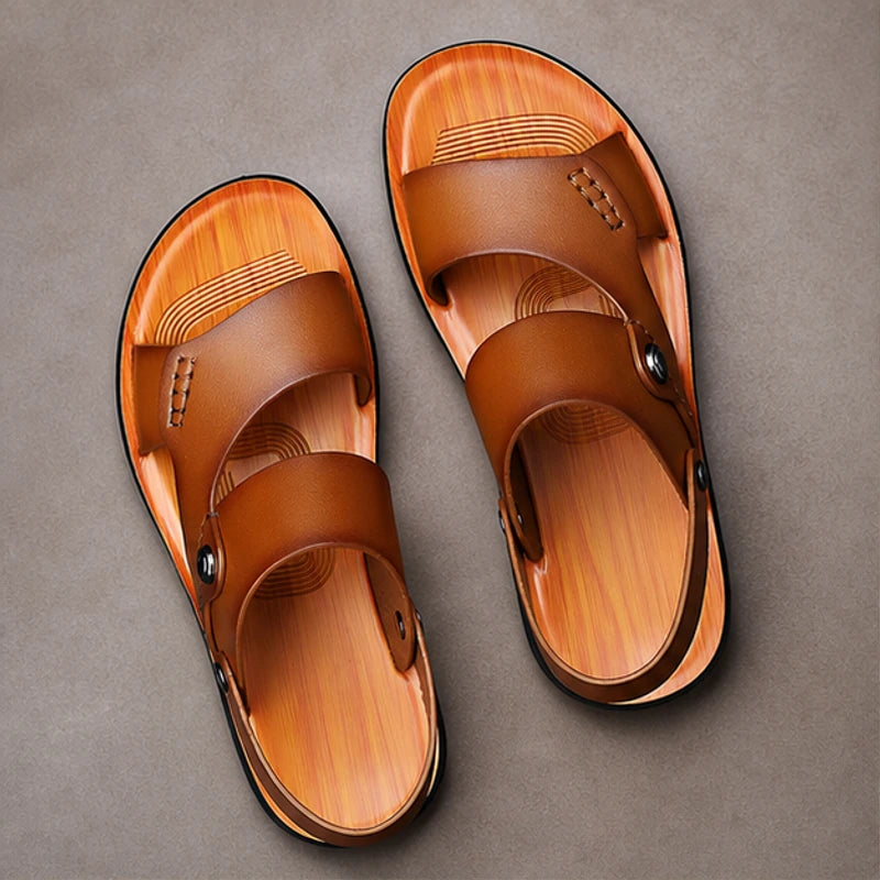 Marwood Leather Sandals - Khaki - Sandals - Hendlys - Image 1
