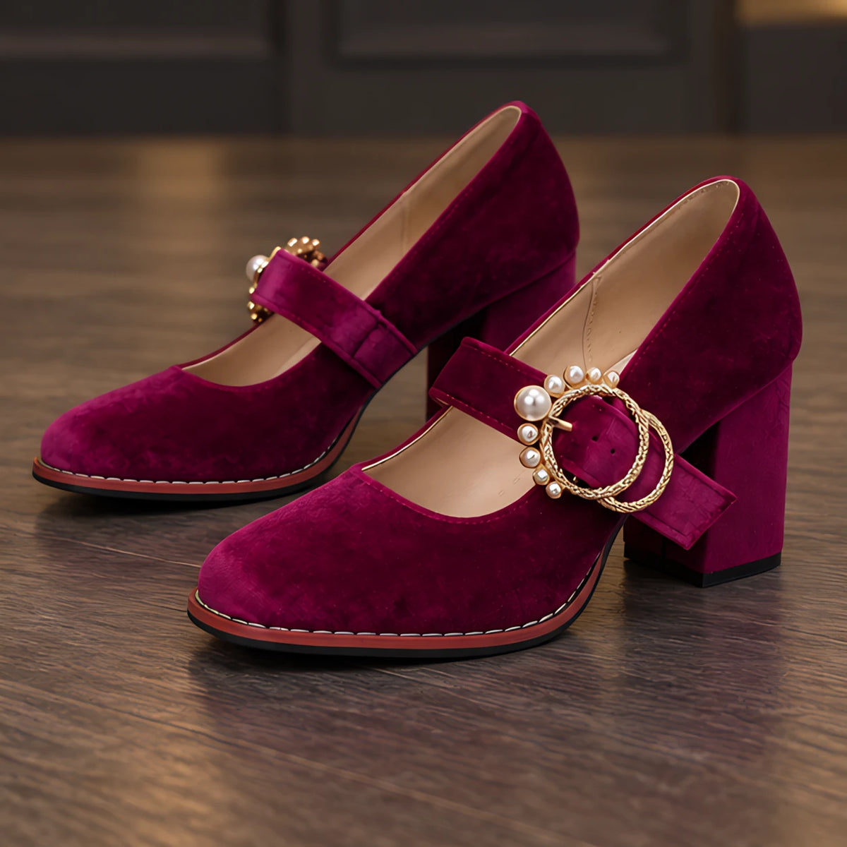Mathilde Women's Velvet Mary Jane Heels - Pink - Shoes - Hendlys - Image 3