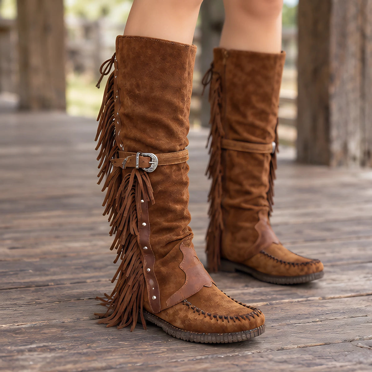 Mazarine Women's Suede Fringe Western Boots - Brown - Women's Footwear > Boots > Western Boots - Hendlys - Image 1