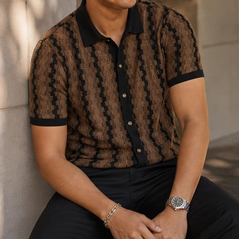 Meccari Contrast Knit Polo Shirt - Brown - knit polo shirt - Hendlys - Image 3