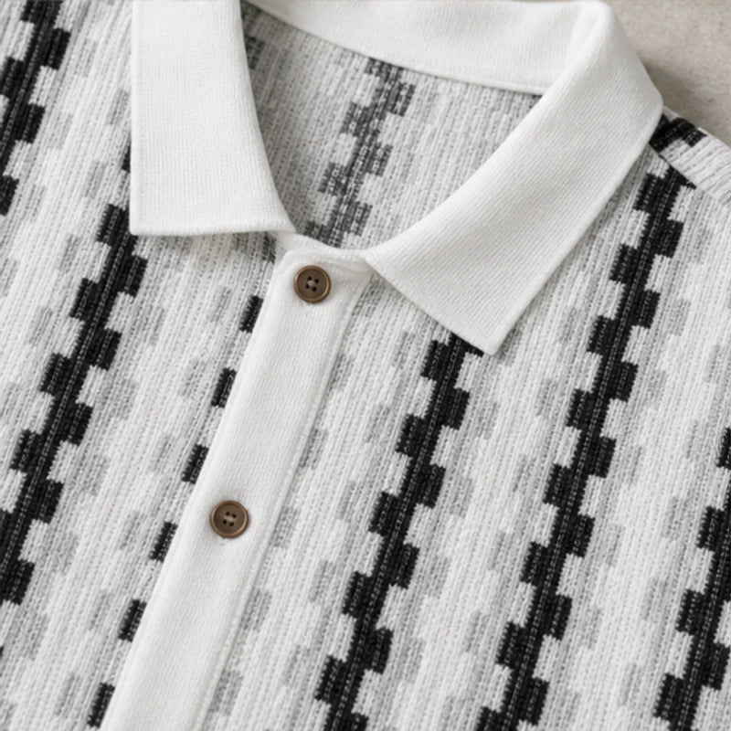 Meccari Contrast Knit Polo Shirt - White - cotton blend knit - Hendlys - Image 5