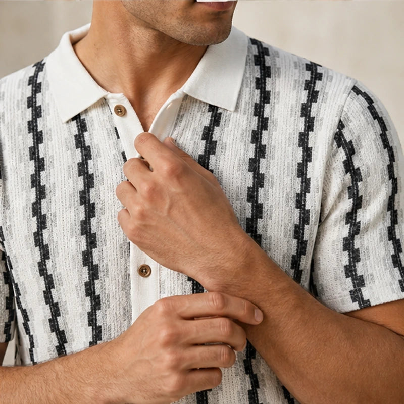 Meccari Contrast Knit Polo Shirt - White - contrast collar - Hendlys - Image 4