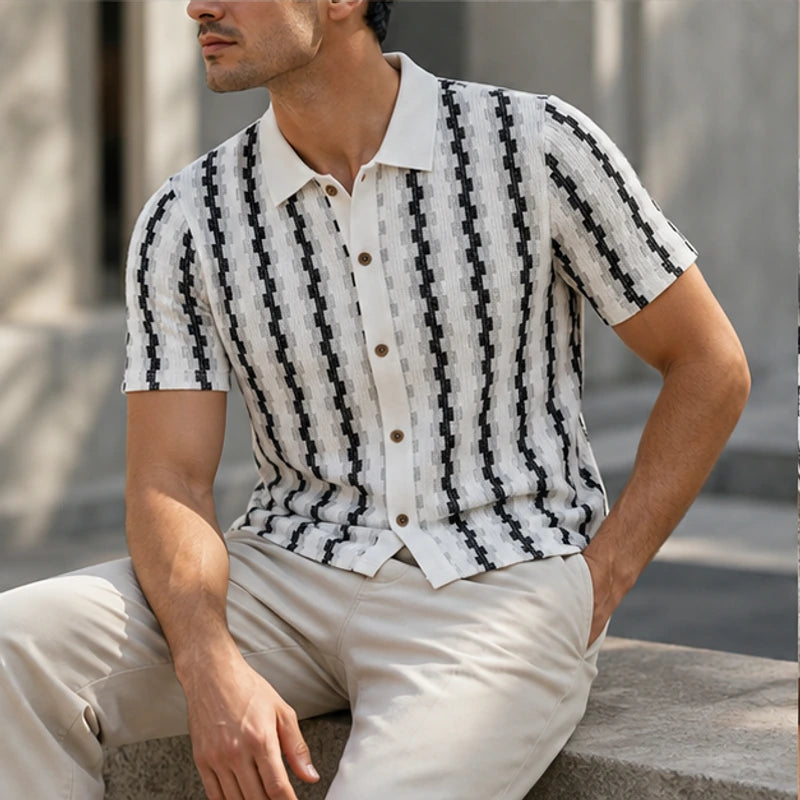 Meccari Contrast Knit Polo Shirt - White - men's polo - Hendlys - Image 2