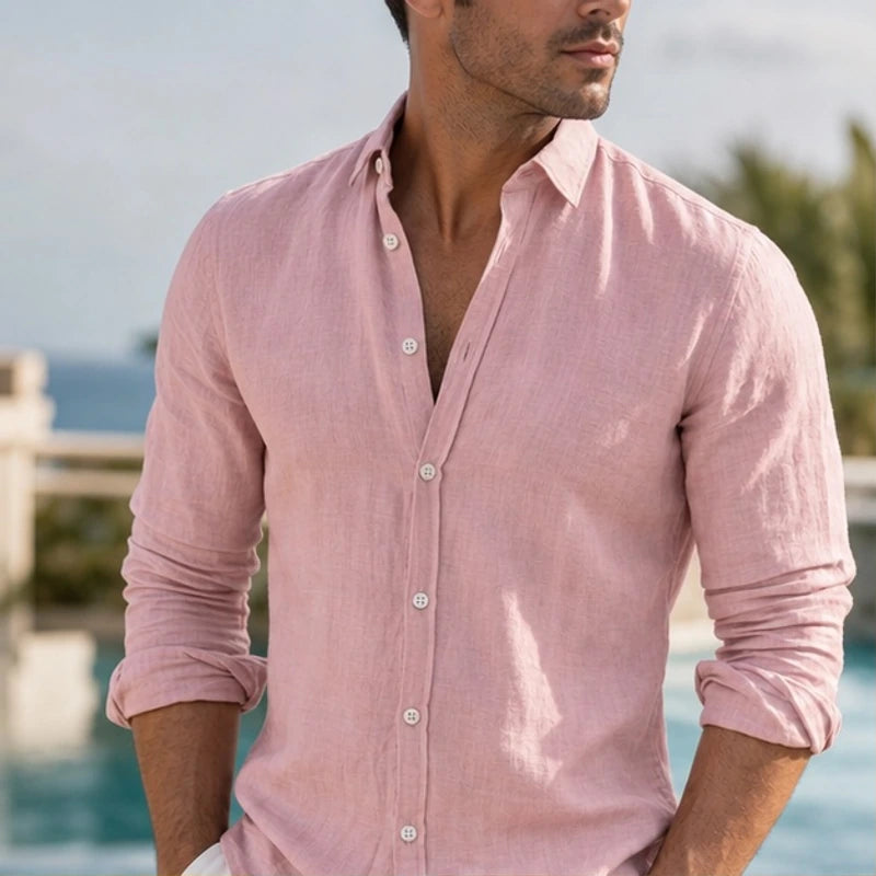 Milano Linen Button-Up Shirt - Blush Pink - Shirt - Hendlys - Image 1