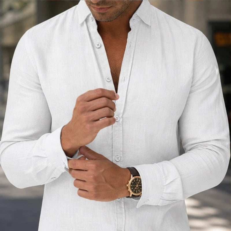 Milano Linen Button-Up Shirt - White - linen shirt - Hendlys - Image 2