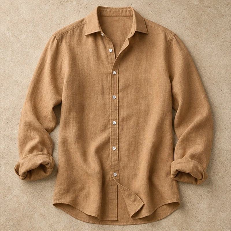 Milano Linen Button-Up Shirt - Caramel Tan - linen blend - Hendlys - Image 4