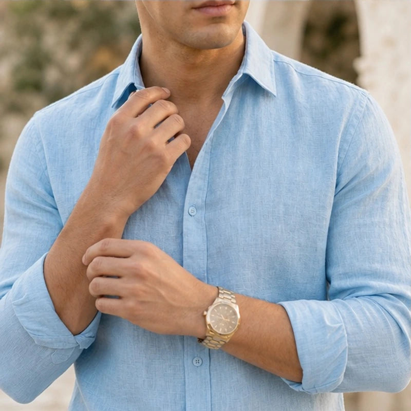 Milano Linen Button-Up Shirt - Sky Blue - linen shirt - Hendlys - Image 2