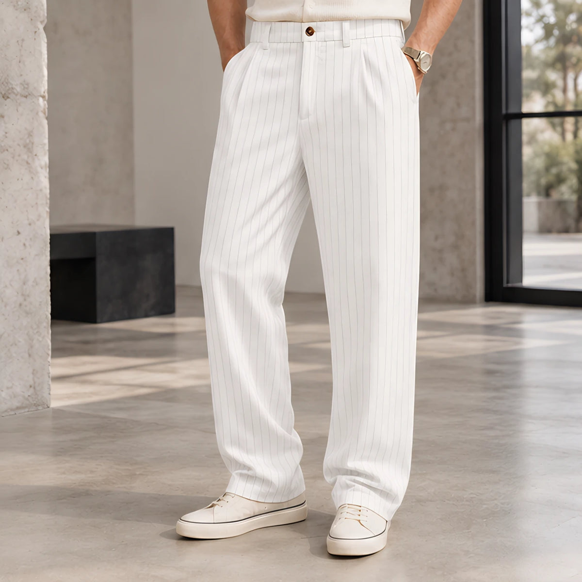 Montague Men's Pinstripe Pants - White - Men's Clothing > Pants > Pinstripe Pants - Hendlys - Image 1
