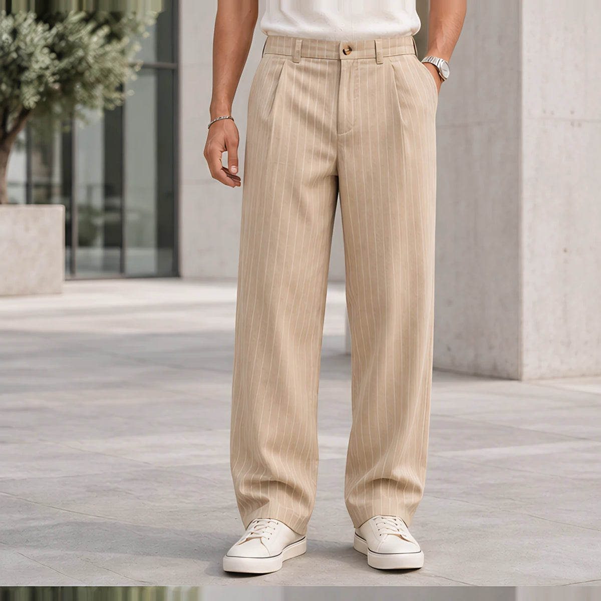 Montague Men's Pinstripe Pants - Khaki - Men's Clothing > Pants > Pinstripe Pants - Hendlys - Image 1