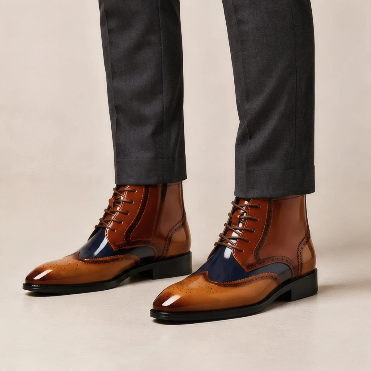 Montford Men's Wingtip Brogue Ankle Boots - Cognac Brown - Men's Footwear > Boots > Brogue Ankle Boots - Hendlys - Image 1