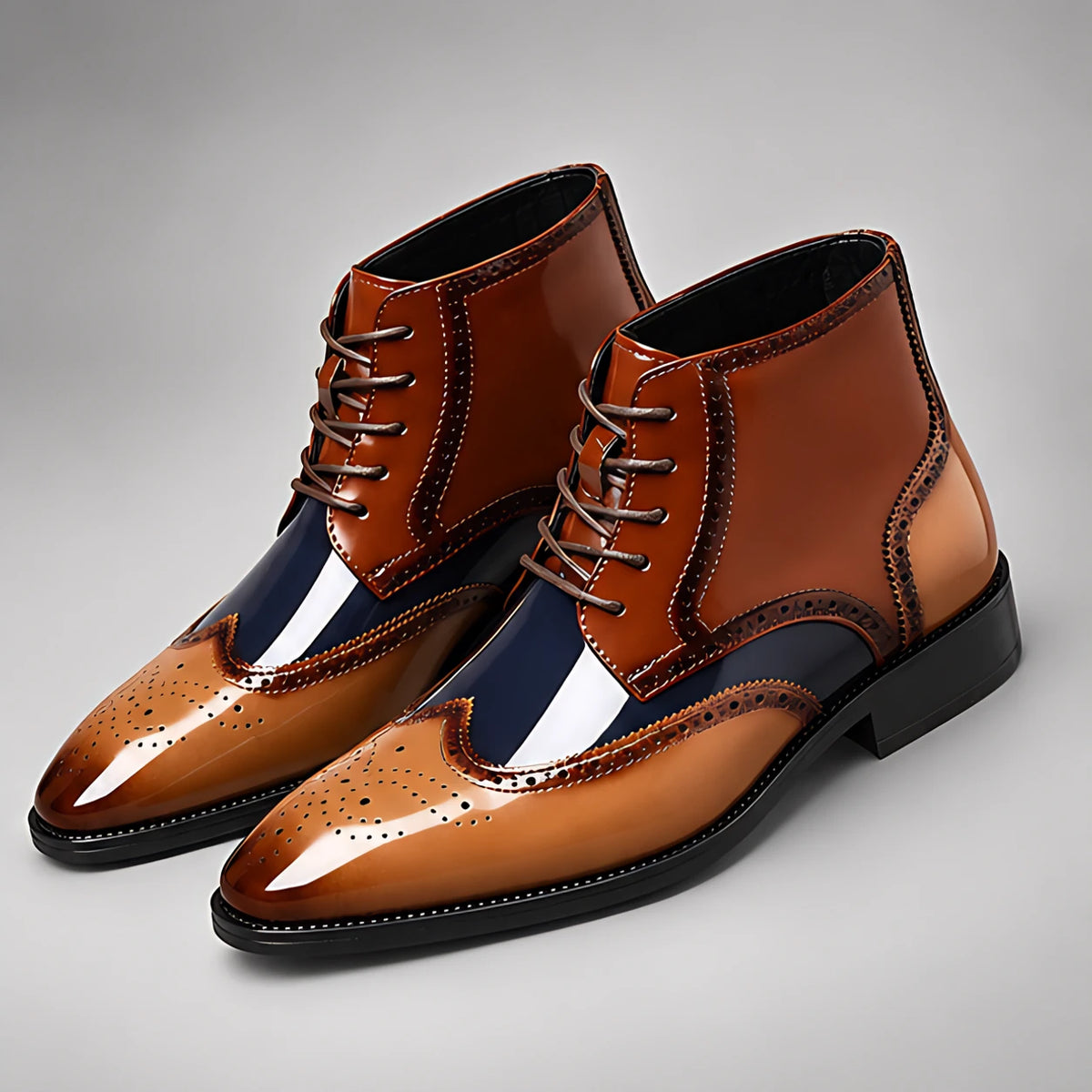 Montford Men's Wingtip Brogue Ankle Boots - Cognac Brown - Men's Footwear > Boots > Brogue Ankle Boots - Hendlys - Image 3