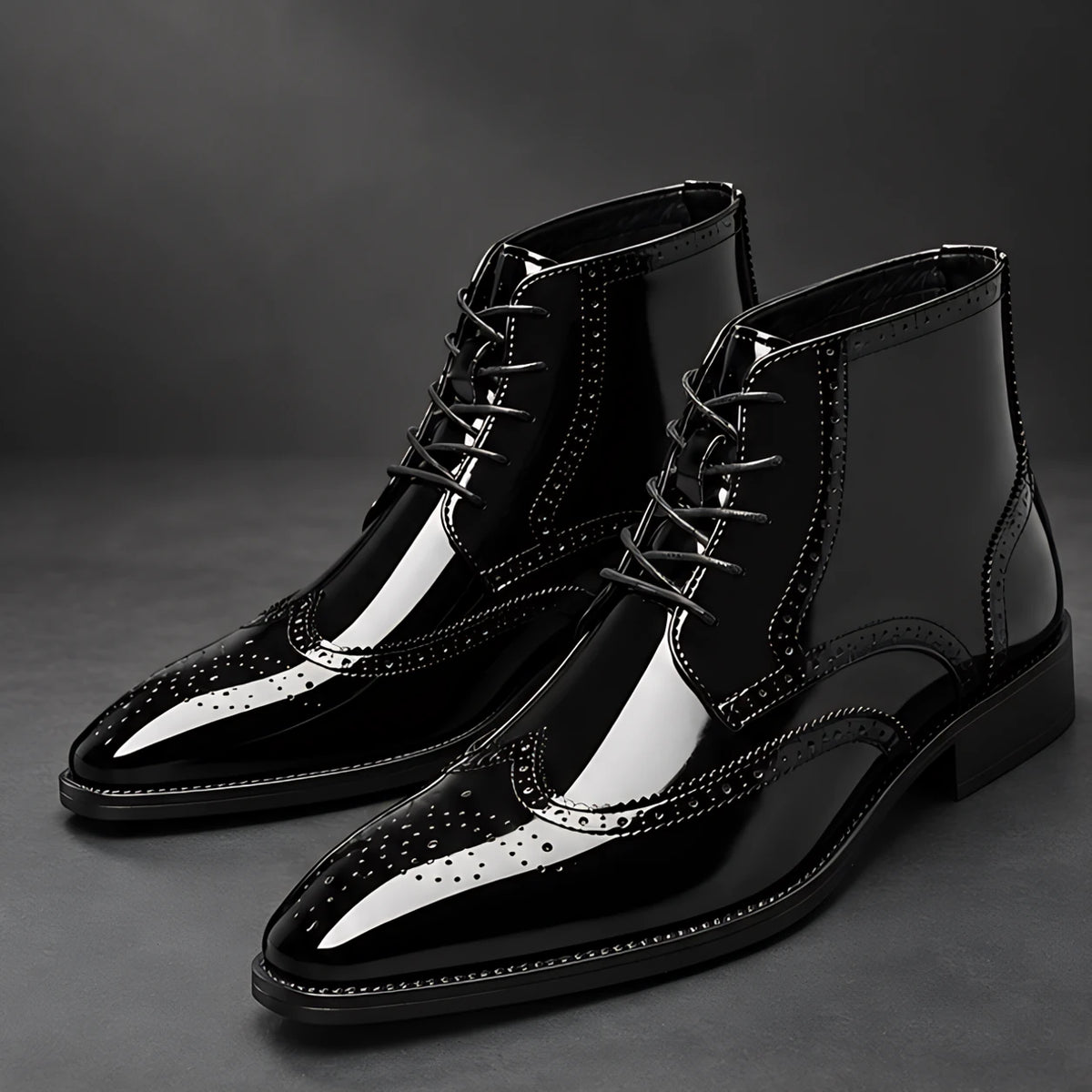 Montford Men's Wingtip Brogue Ankle Boots - Black - Shoes - Hendlys - Image 2