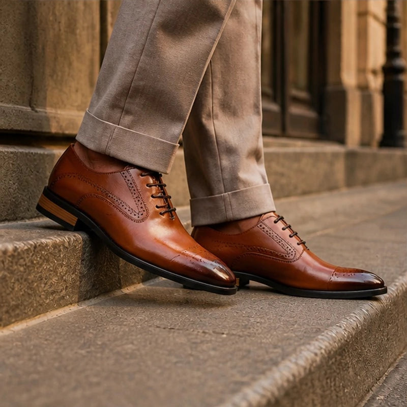 Montrose Leather Brogue Dress Shoes - Brown - mens shoes - Hendlys - Image 2