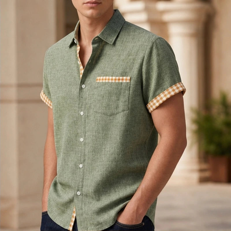 Morel Contrast Trim Linen Shirt - Sage Green - Shirt - Hendlys - Image 1