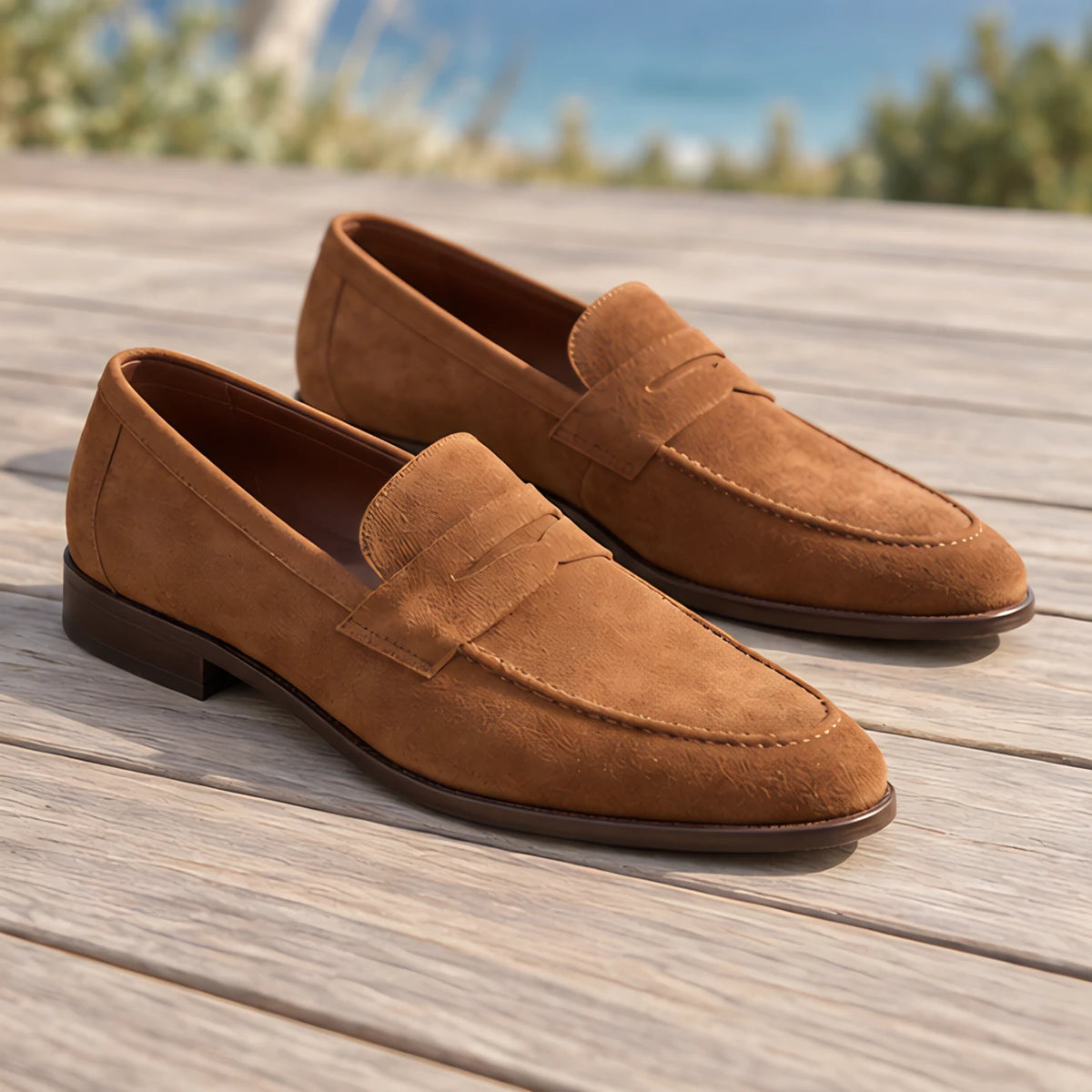 Moretti Men's Suede Penny Loafers - Tan - colour:beige - Hendlys - Image 3