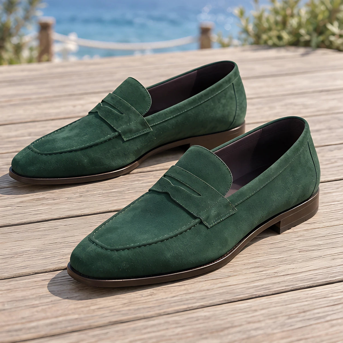 Moretti Men's Suede Penny Loafers - Green - colour:beige - Hendlys - Image 3