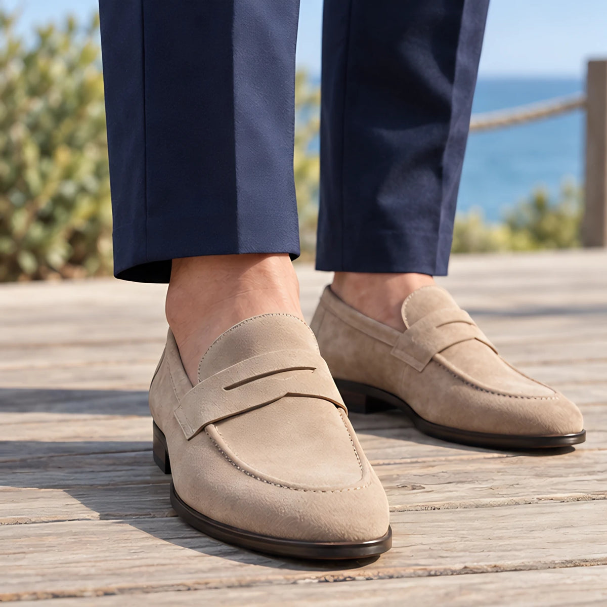 Moretti Men's Suede Penny Loafers - Beige - Men's Footwear > Loafers > Penny Loafers - Hendlys - Image 1