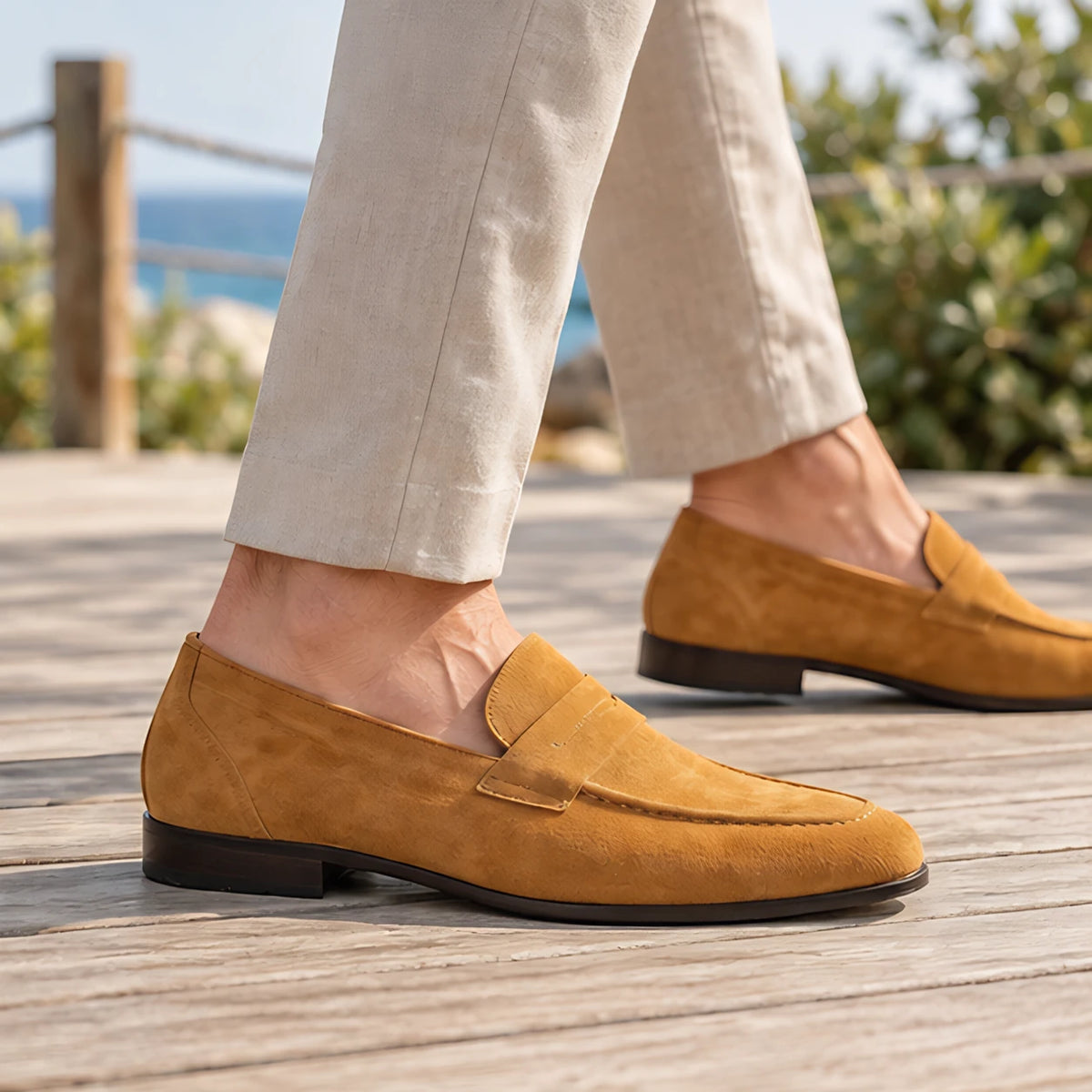 Moretti Men's Suede Penny Loafers - Mustard Yellow - Catalog Group: Footwear - Hendlys - Image 2