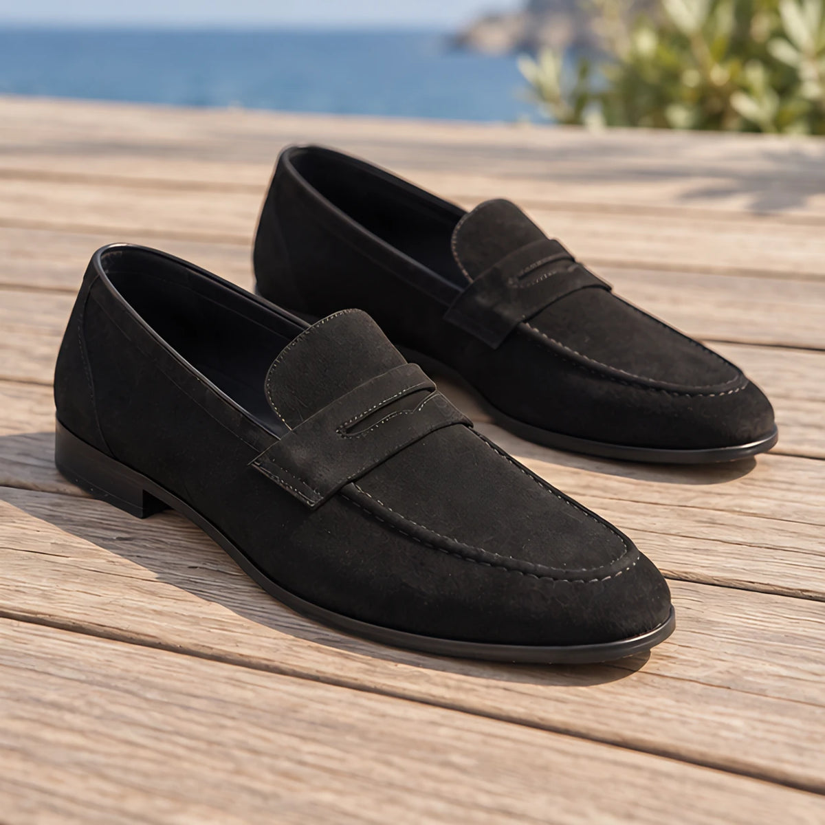 Moretti Men's Suede Penny Loafers - Black - colour:beige - Hendlys - Image 3