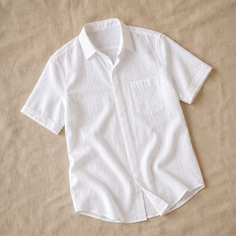 Nevan Linen Short Sleeve Shirt - White - linen shirt - Hendlys - Image 3