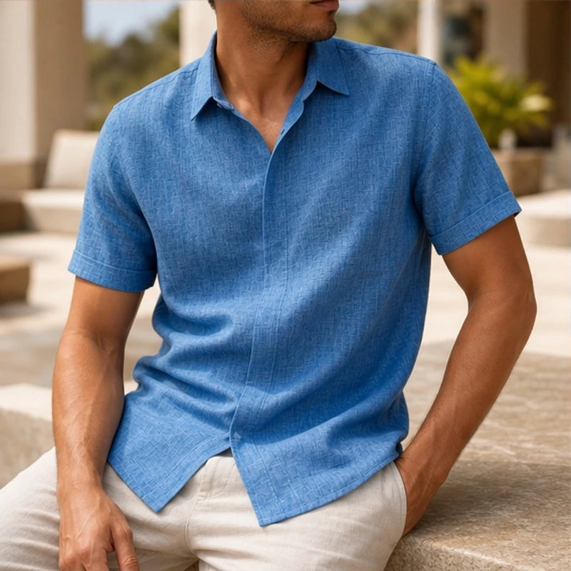 Nevan Linen Short Sleeve Shirt - Sky Blue - men's shirt - Hendlys - Image 2