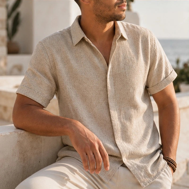 Nevan Linen Short Sleeve Shirt - Stone Beige - men's shirt - Hendlys - Image 2