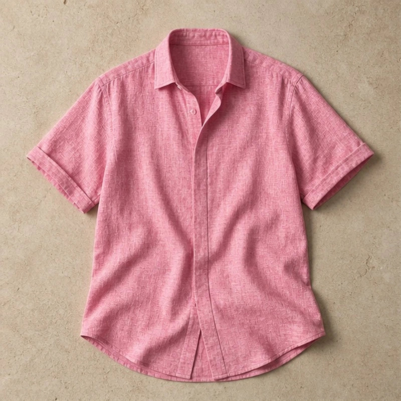 Nevan Linen Short Sleeve Shirt - Blush Pink - linen shirt - Hendlys - Image 3