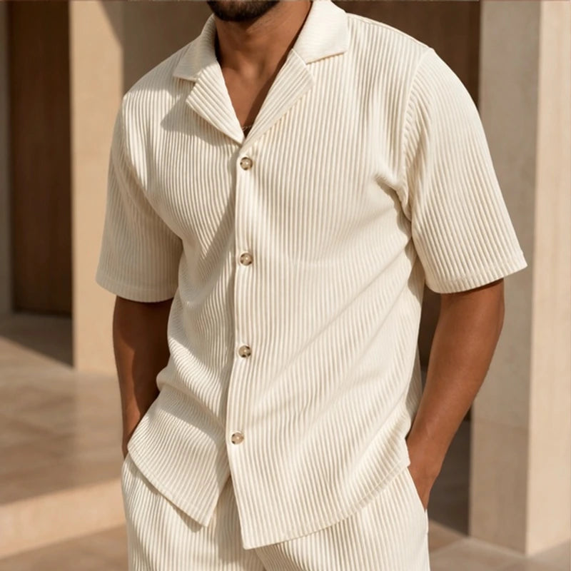 Nevan Textured Short Sleeve Resort Set - White - men's resort set - Hendlys - Image 2