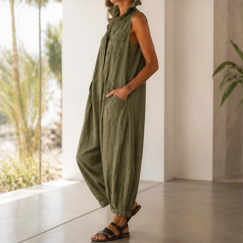 Nola Cropped Wide-Leg Jumpsuit - Green - Women's Clothing > Jumpsuits > Cargo Jumpsuits - Hendlys - Image 1