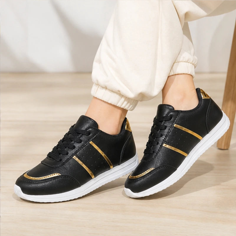 Nova Metallic Orthopedic Comfort Sneaker - Black - gold accent - Hendlys - Image 8