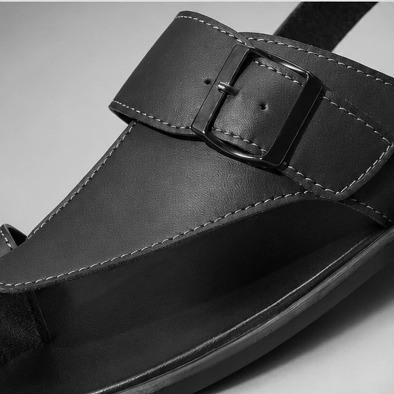 Cove Ridge Leather Sandal - Black - adjustable strap - Hendlys - Image 5
