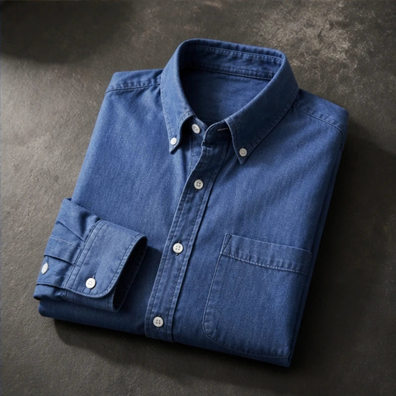 Henderson Cotton Oxford Shirt - Indigo - cotton shirt - Hendlys - Image 4