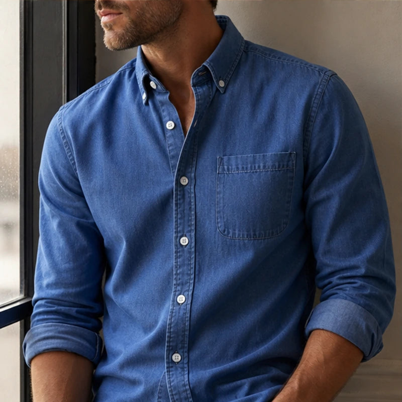 Henderson Cotton Oxford Shirt - Indigo - casual wear - Hendlys - Image 7
