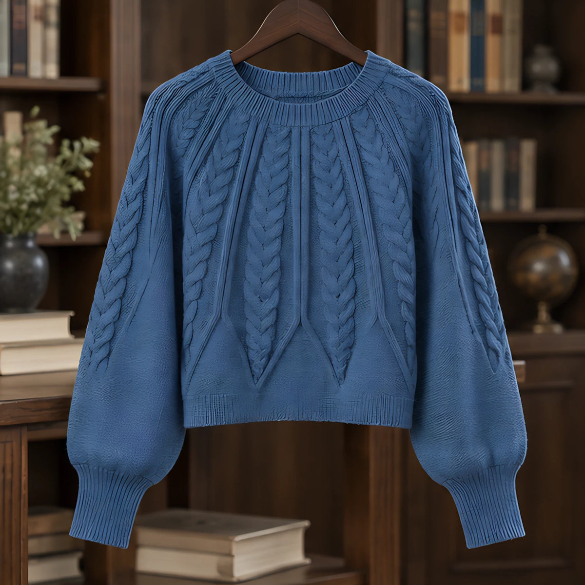 Odelia Women's Cable-Knit Crewneck Sweater - Blue - female - Hendlys - Image 3