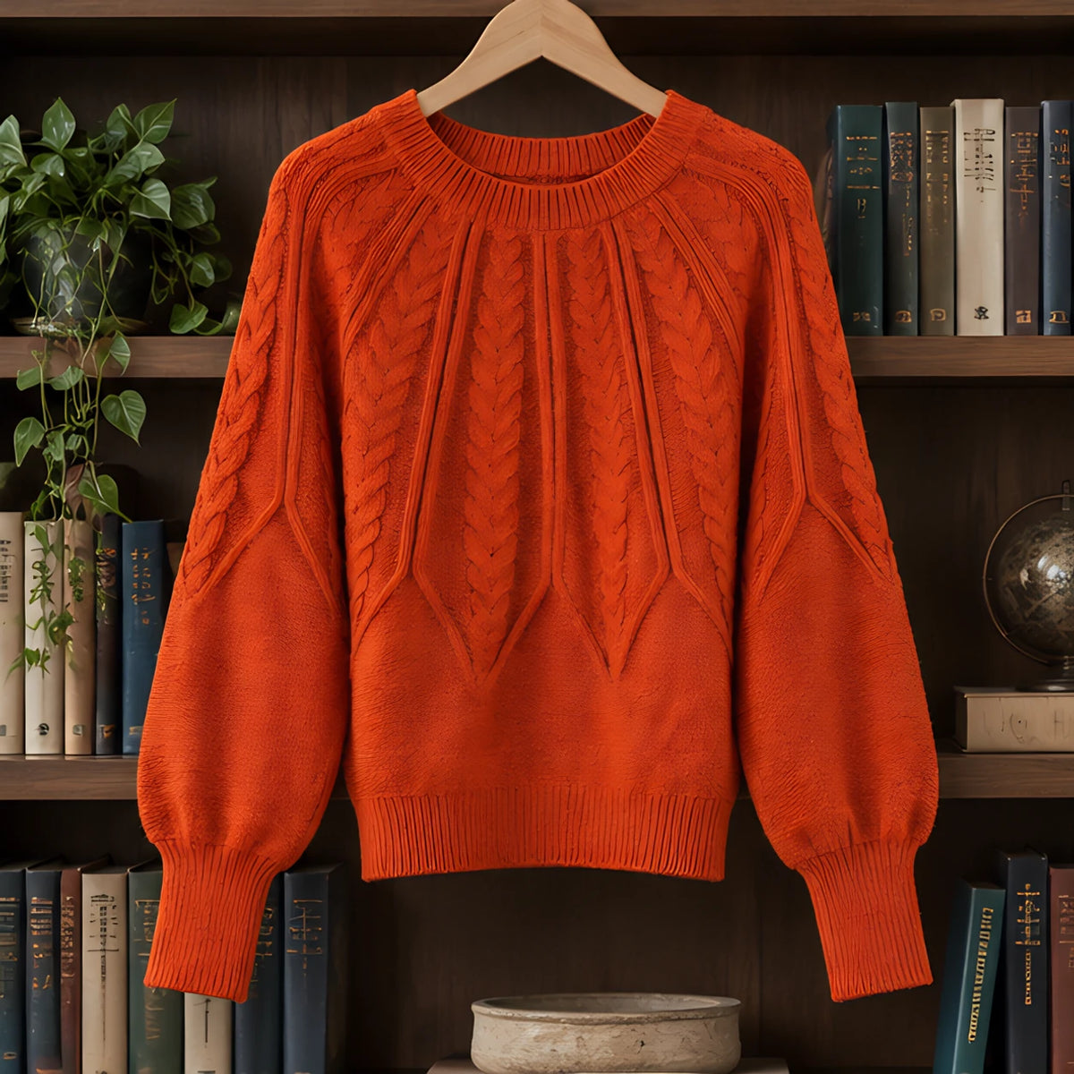 Odelia Women's Cable-Knit Crewneck Sweater - Orange - female - Hendlys - Image 3
