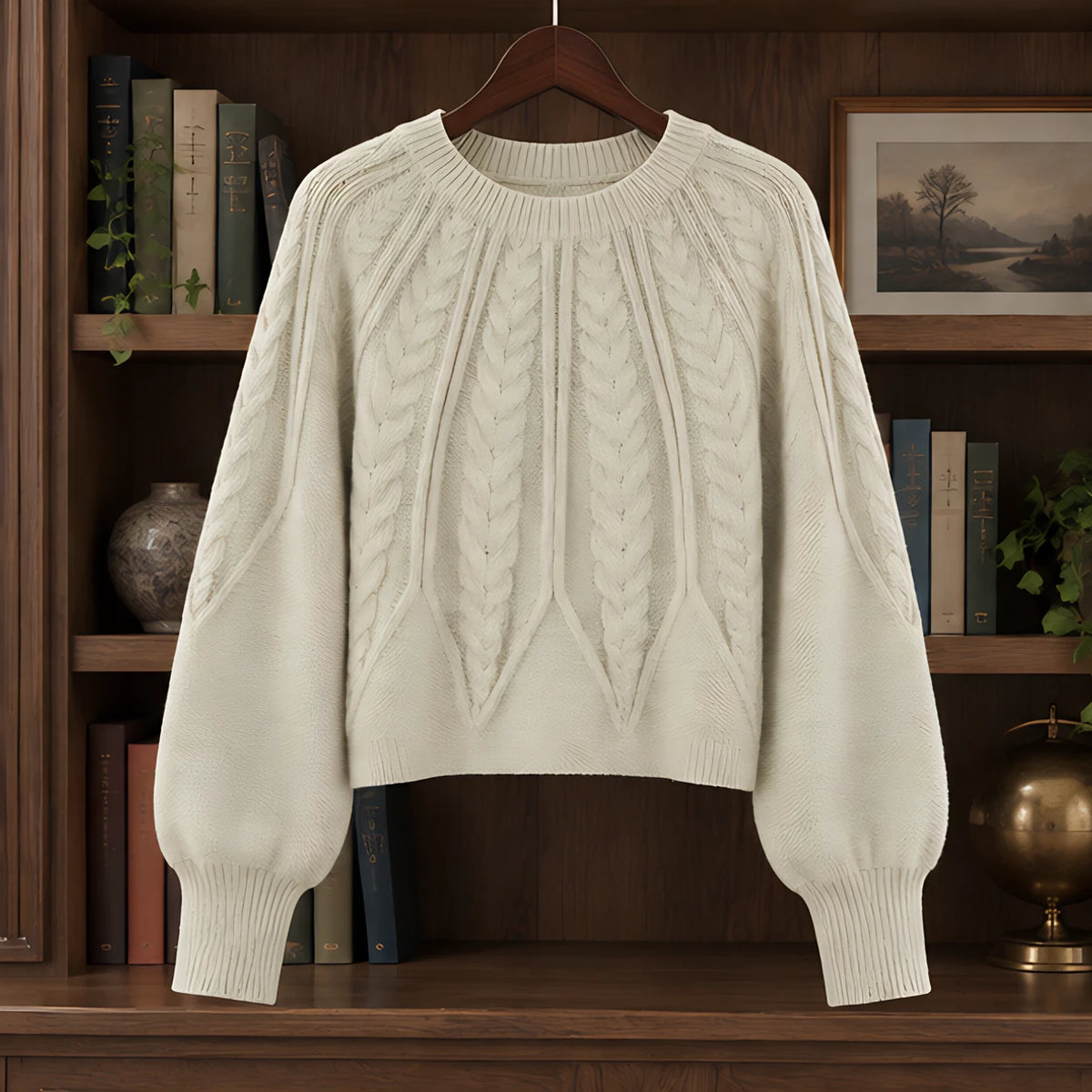 Odelia Women's Cable-Knit Crewneck Sweater - Beige - female - Hendlys - Image 3