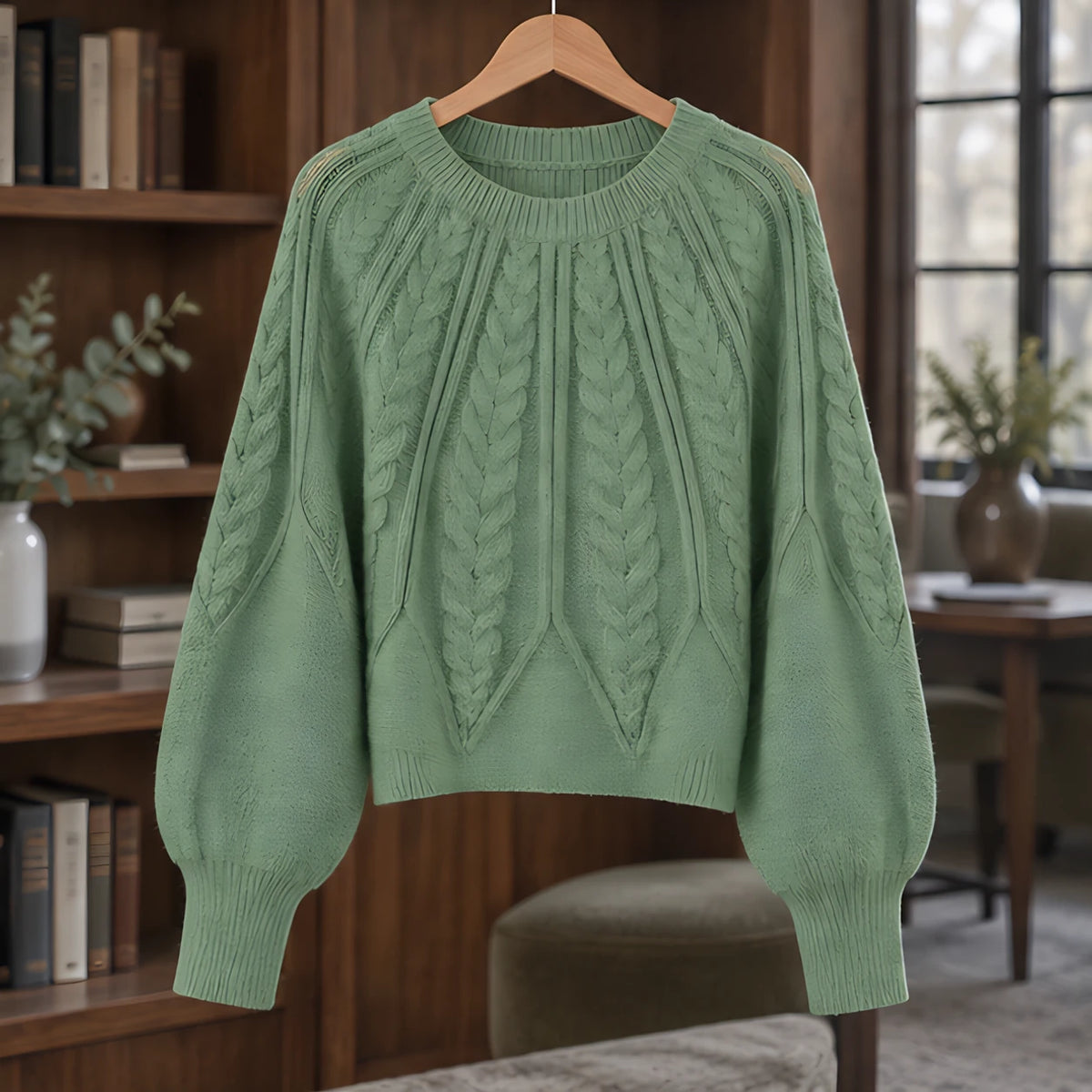 Odelia Women's Cable-Knit Crewneck Sweater - Light Green - female - Hendlys - Image 3