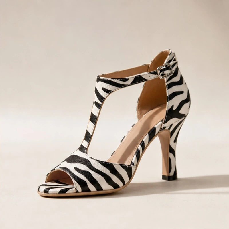 Odette T-Strap Heels - Zebra - block heels - Hendlys - Image 4