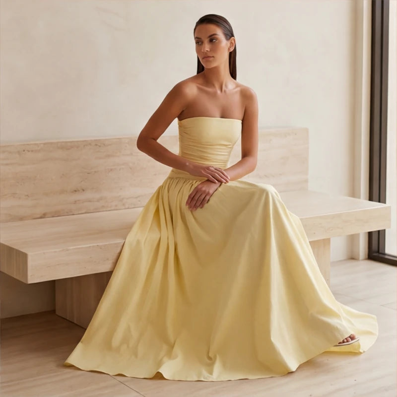 Grazania Strapless Dress - Yellow - ruched dress - Hendlys - Image 5