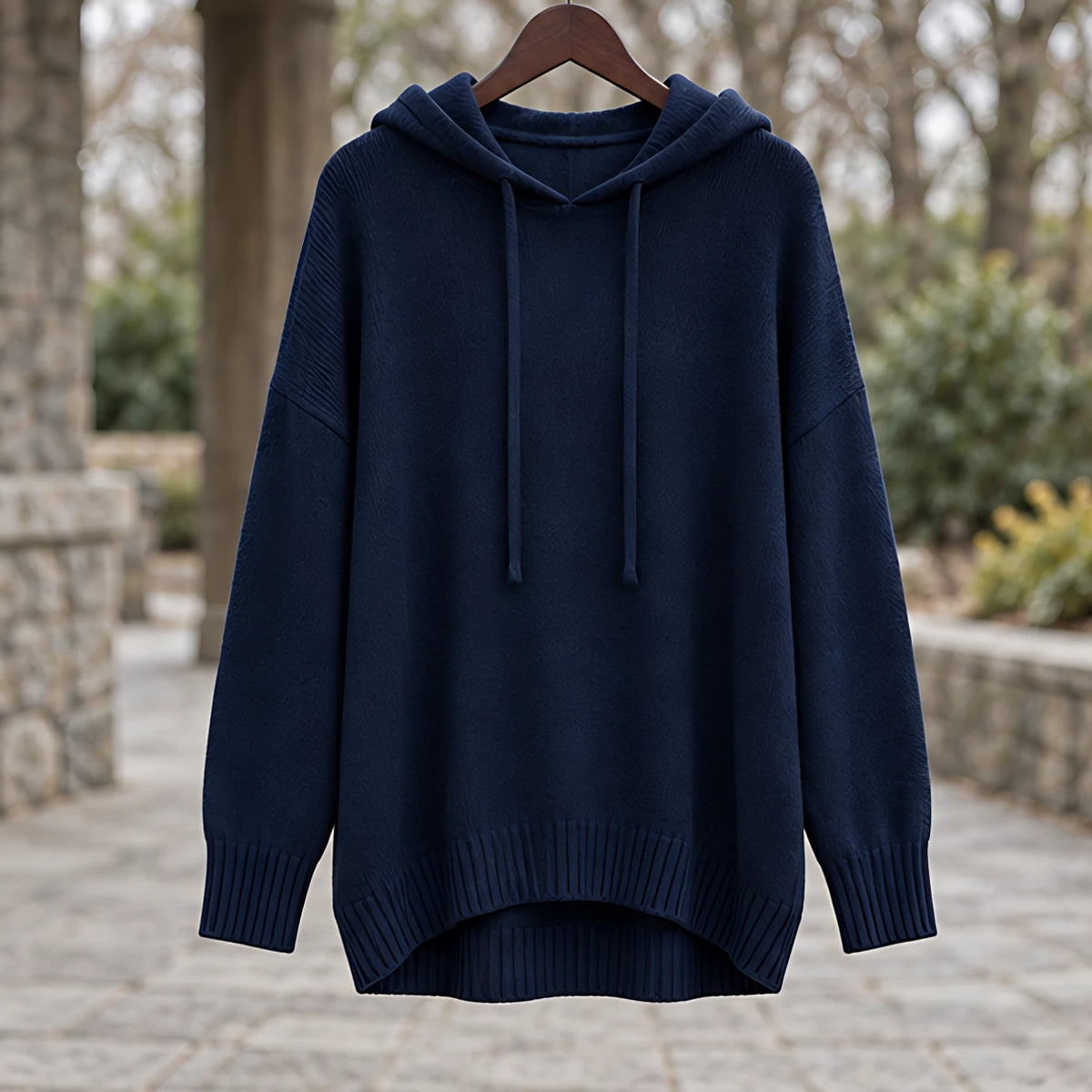 Ondine Women's Drawstring Hooded Knit Sweater - Navy Blue - CLO-TOP-HOODIE - Hendlys - Image 3