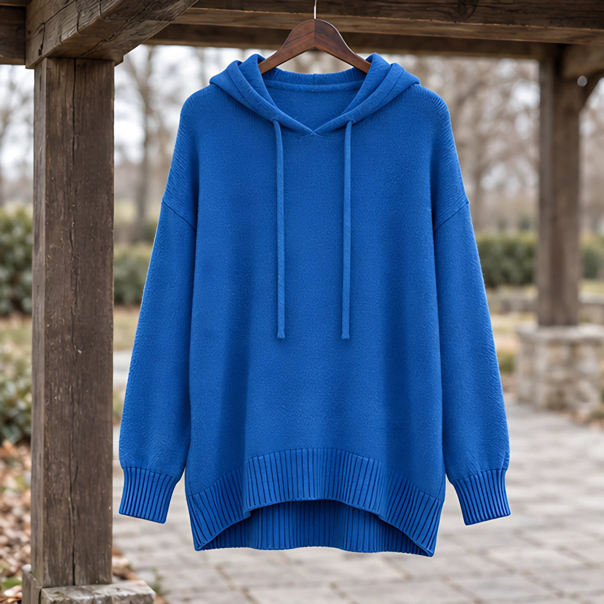 Ondine Women's Drawstring Hooded Knit Sweater - Blue - CLO-TOP-HOODIE - Hendlys - Image 3