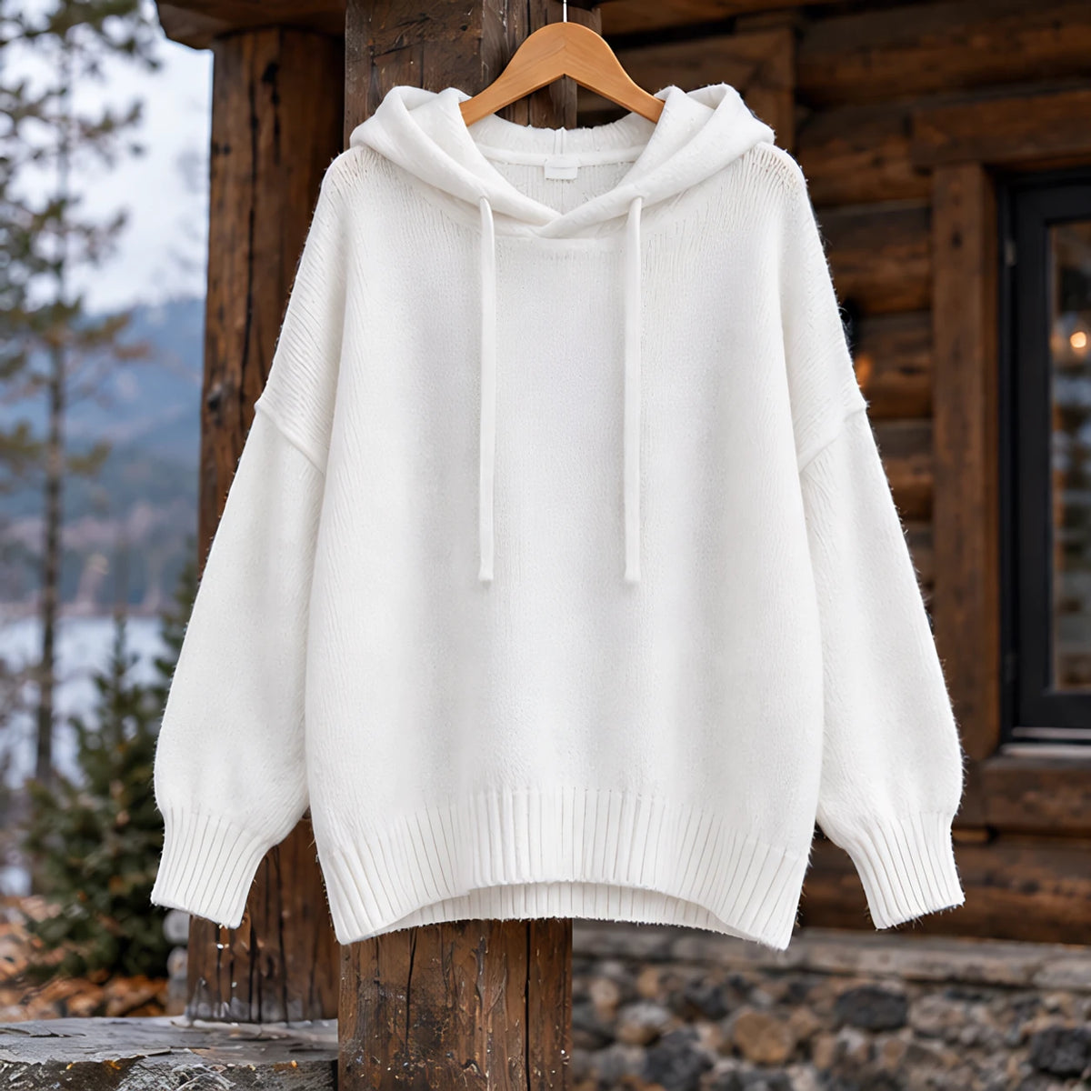 Ondine Women's Drawstring Hooded Knit Sweater - White - CLO-TOP-HOODIE - Hendlys - Image 3
