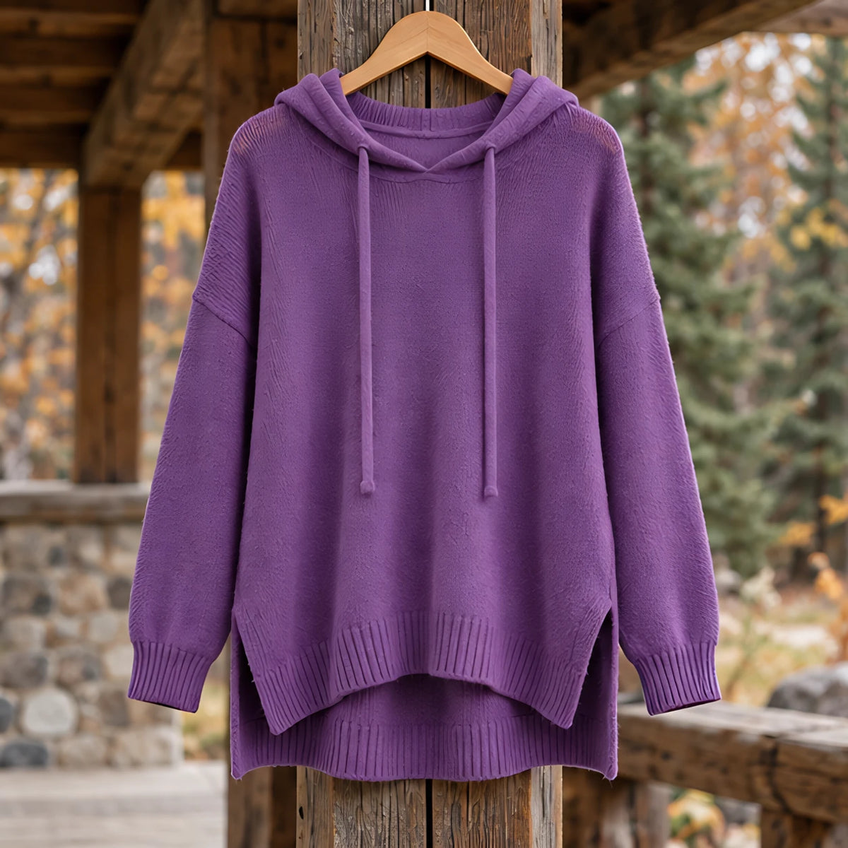 Ondine Women's Drawstring Hooded Knit Sweater - Purple - CLO-TOP-HOODIE - Hendlys - Image 3