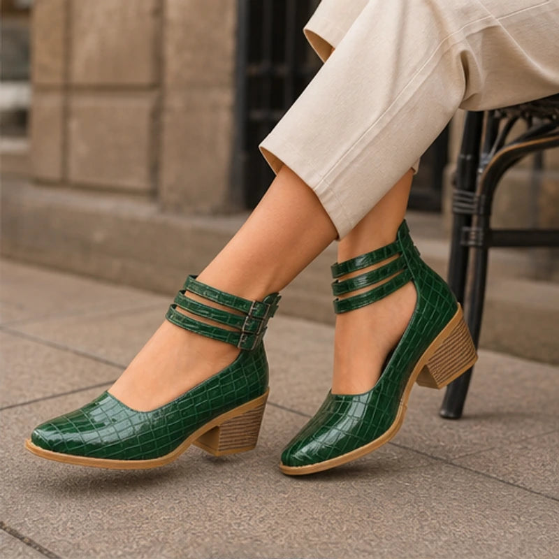 Orthinia Croc Heels - Emerald Green - Heels - Hendlys - Image 1