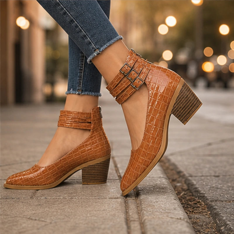 Orthinia Croc Heels - Rich Brown - women's heels - Hendlys - Image 2