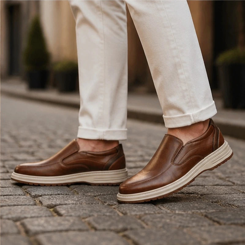 Oswald Leather Slip-On Shoes - Brown - Men's Footwear > Slip-On Shoes > Apron-Toe Slip-On Shoes - Hendlys - Image 4