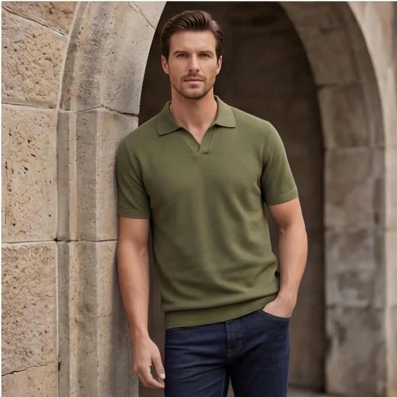 San Sebastian Knit Polo Shirt - Green - textured knit - Hendlys - Image 4