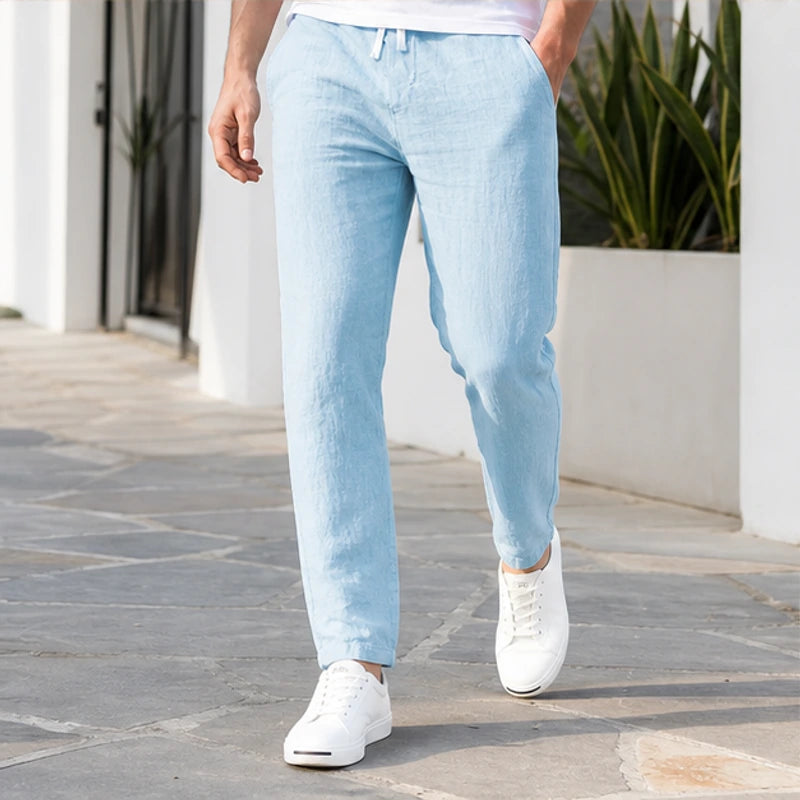 Pablo Lightweight Linen Trousers - Light Blue - linen trousers - Hendlys - Image 3